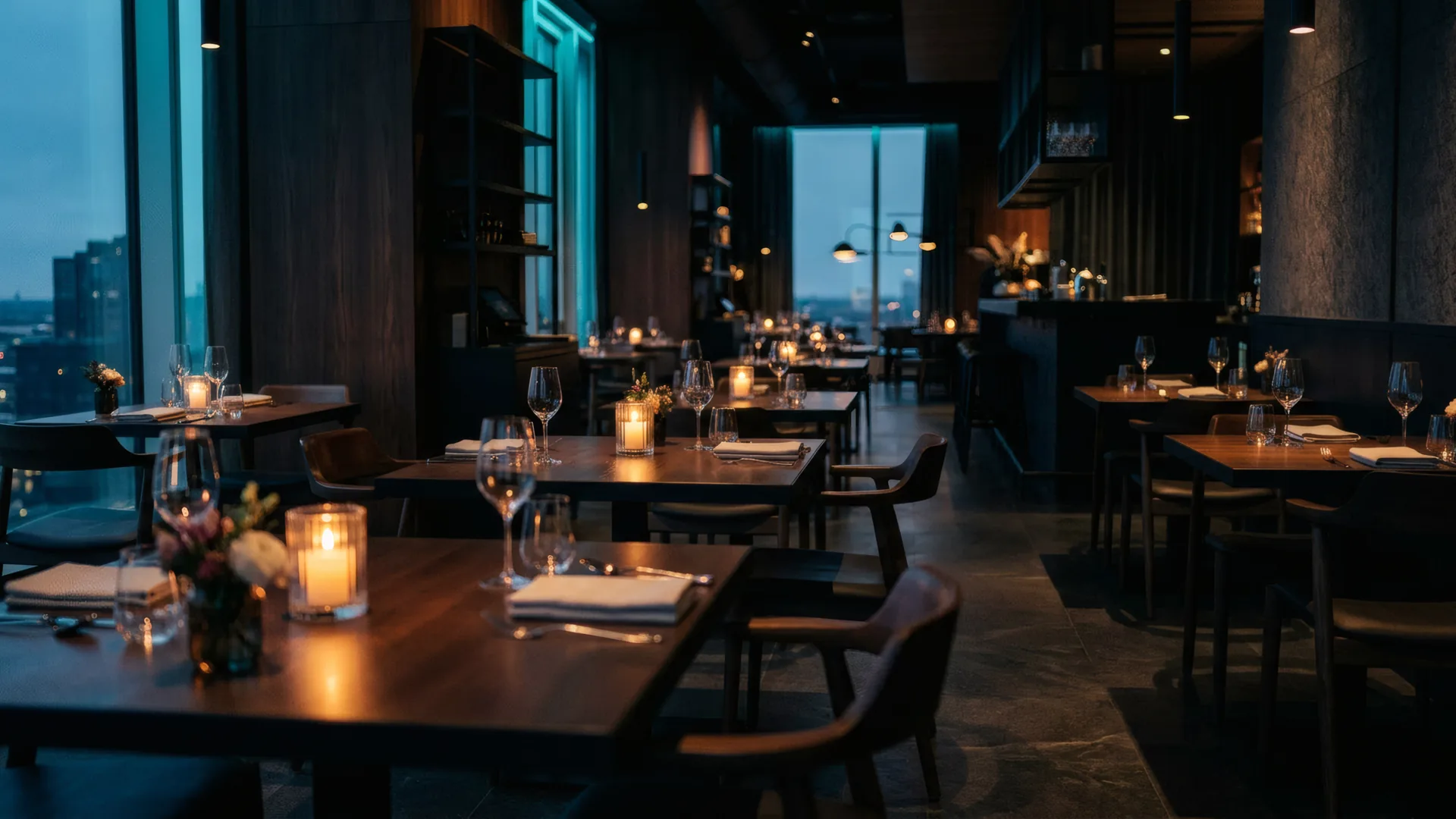 Modern restaurant with warm lighting and an inviting atmosphere