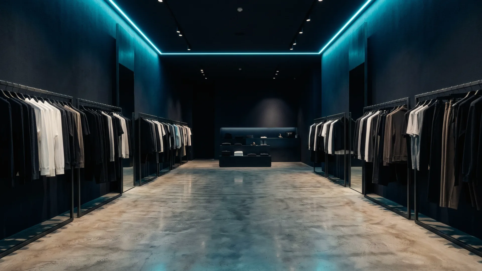 Minimalist retail boutique with tidy shelves and natural light